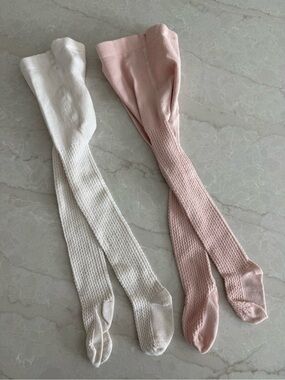 H&M Ribbed Knee-High Tights in Cream and Blush Pink